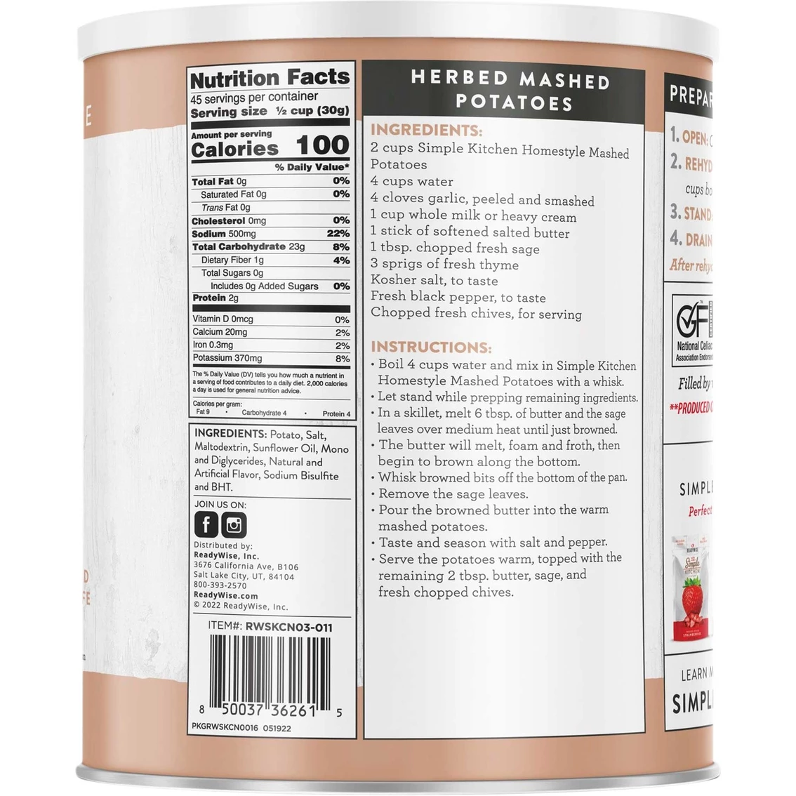 Top 10 ๐ ReadyWise Simple Kitchen Homestyle Mashed Potatoes #10 Can, 45 Servings ๐ฅฐ 4 Top 10 ๐ ReadyWise Simple Kitchen Homestyle Mashed Potatoes #10 Can, 45 Servings ๐ฅฐ - Image 2